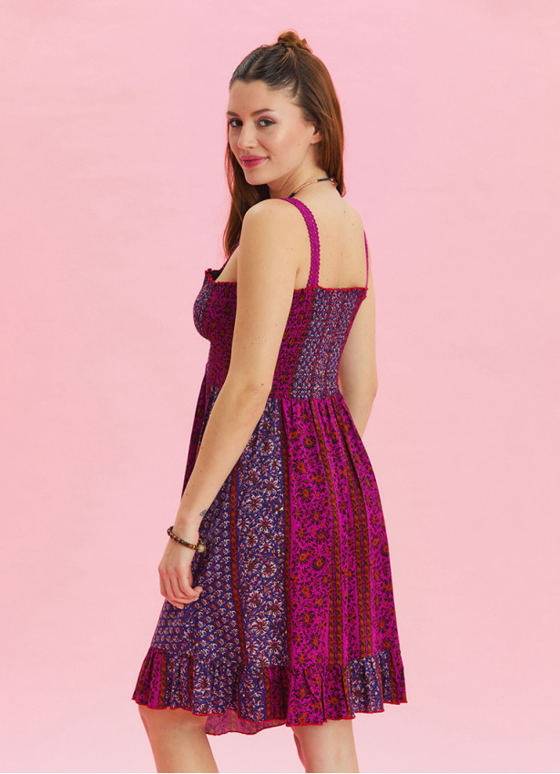 Strap Lace Collar Purple Ethnic Dress 4575